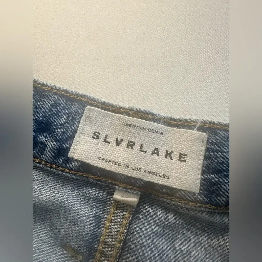 SLVRLAKE Hero High Waist Slim Straight Jeans Last Goodbye‎ Wash 29 Raw Hem Denim